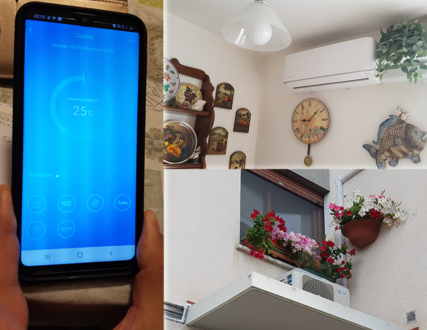 Telefono con App per controllo del sistema, foto unità interne e esterne installate